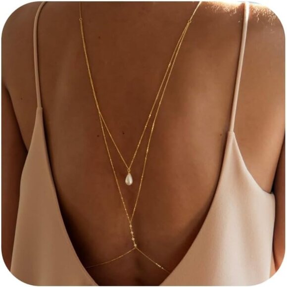Gold Body Chain for Women Rhinestone Pearl Bra Waist Necklace Sexy Trendy - Picture 1 of 6